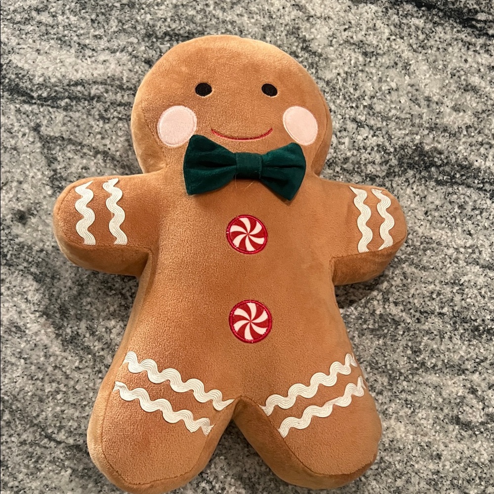Gingerbread Man Plush Pillow with Bow Tie